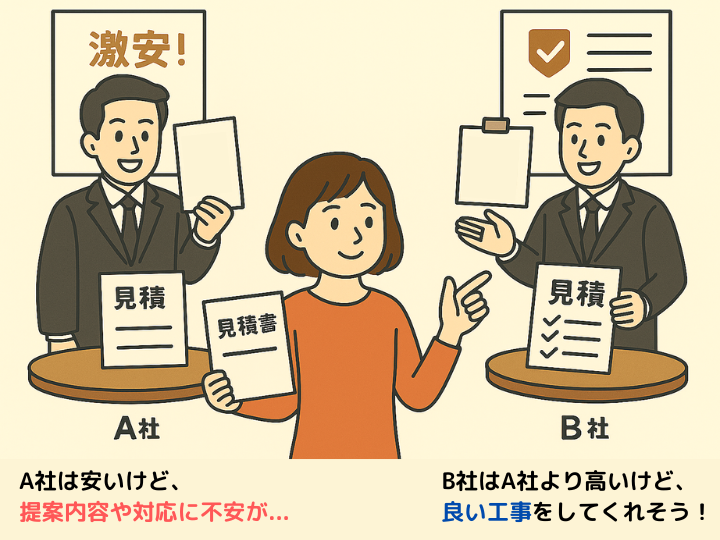 A社とB社の相見積りを行う女性