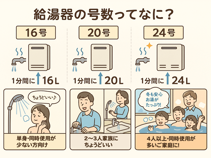 給湯器の号数(16・20・24号)の選び方