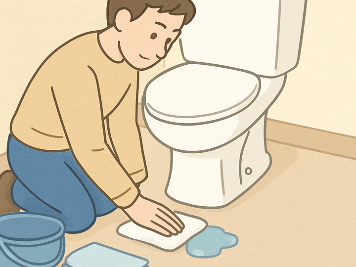 止水栓を閉めたら、床にこぼれた水の拭き取りを行いましょう