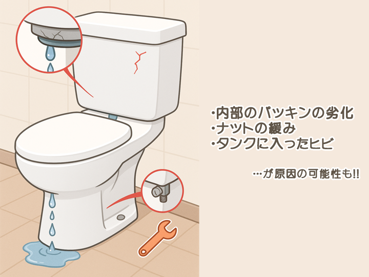 タンクと便器の間からの水漏れが起こる原因は?