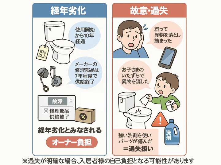 トイレの交換における経年劣化と故意・過失の判断基準とは