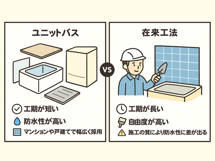 ユニットバスと在来工法の違い