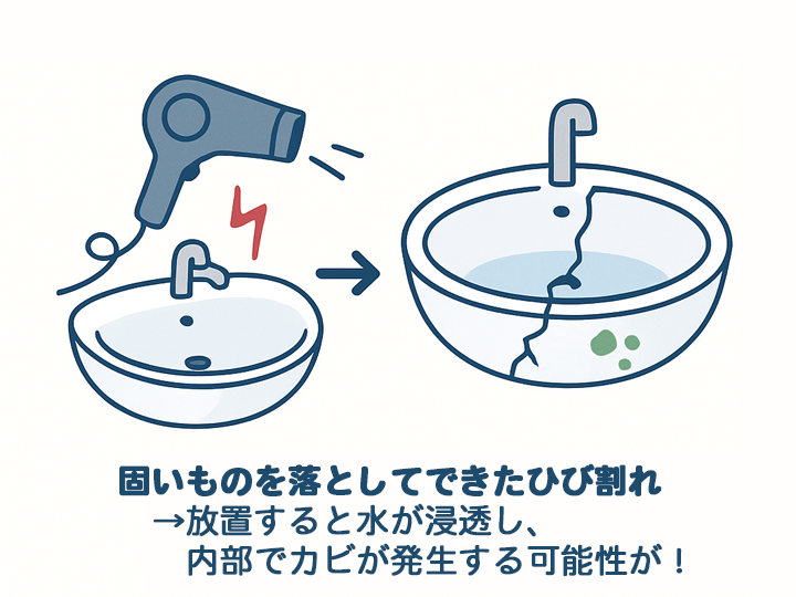 固いものを落としたりなどしてできたひび割れは放置しないようにしましょう！