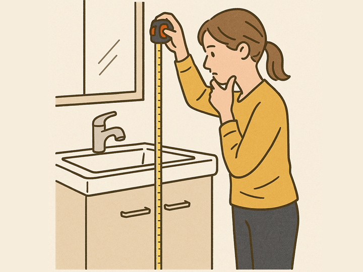 洗面台の高さを測るイメージ