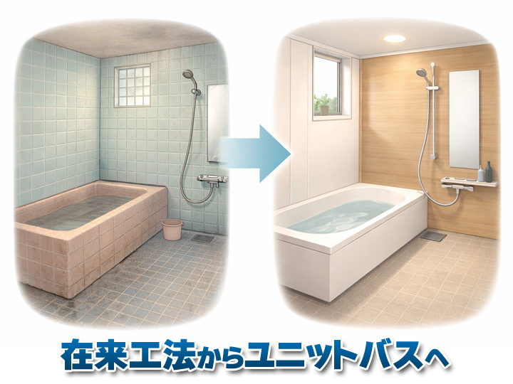 在来工法の浴室からユニットバスへの交換