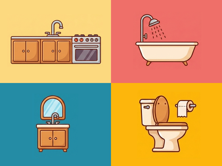 水まわりと呼ばれる空間は、大きく分けてキッチン、浴室、洗面所、トイレの4か所！