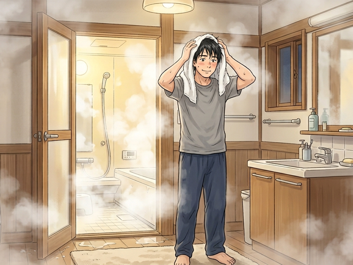 「お風呂から上がったら、浴室の換気のために扉を全開にする」という行動が洗面所の湿気の原因になっているかも！？
