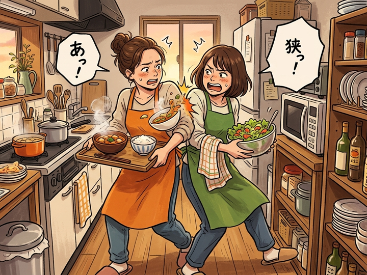 キッチンの通路が狭いと人や物にぶつかりやすく、不便なこともあります