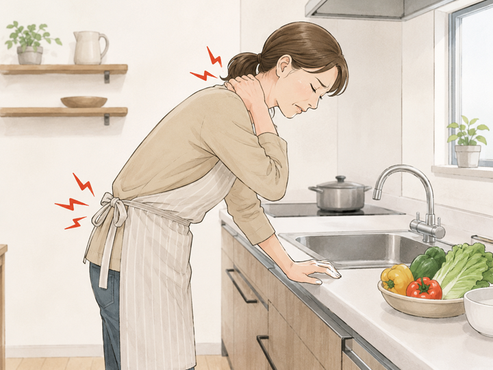 キッチンの高さが体に合っていないと、首や腰を痛める原因になることも…