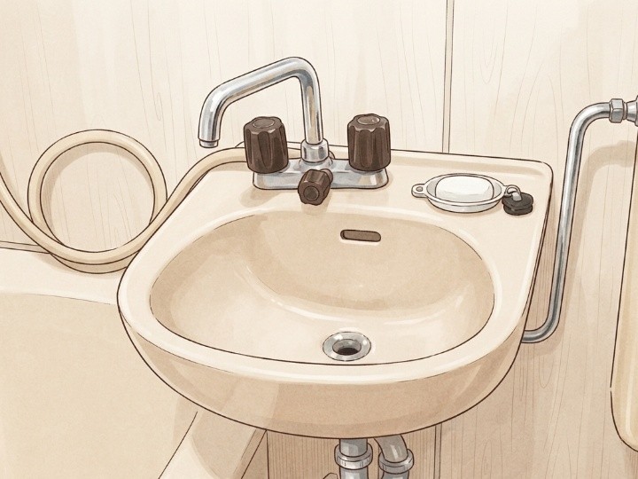 カウンターと水栓が一体になっている