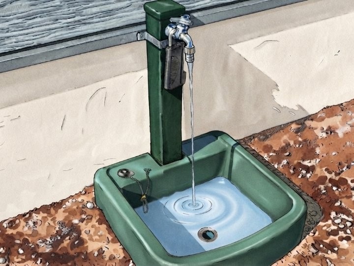 蛇口から少量の水を流し続ける